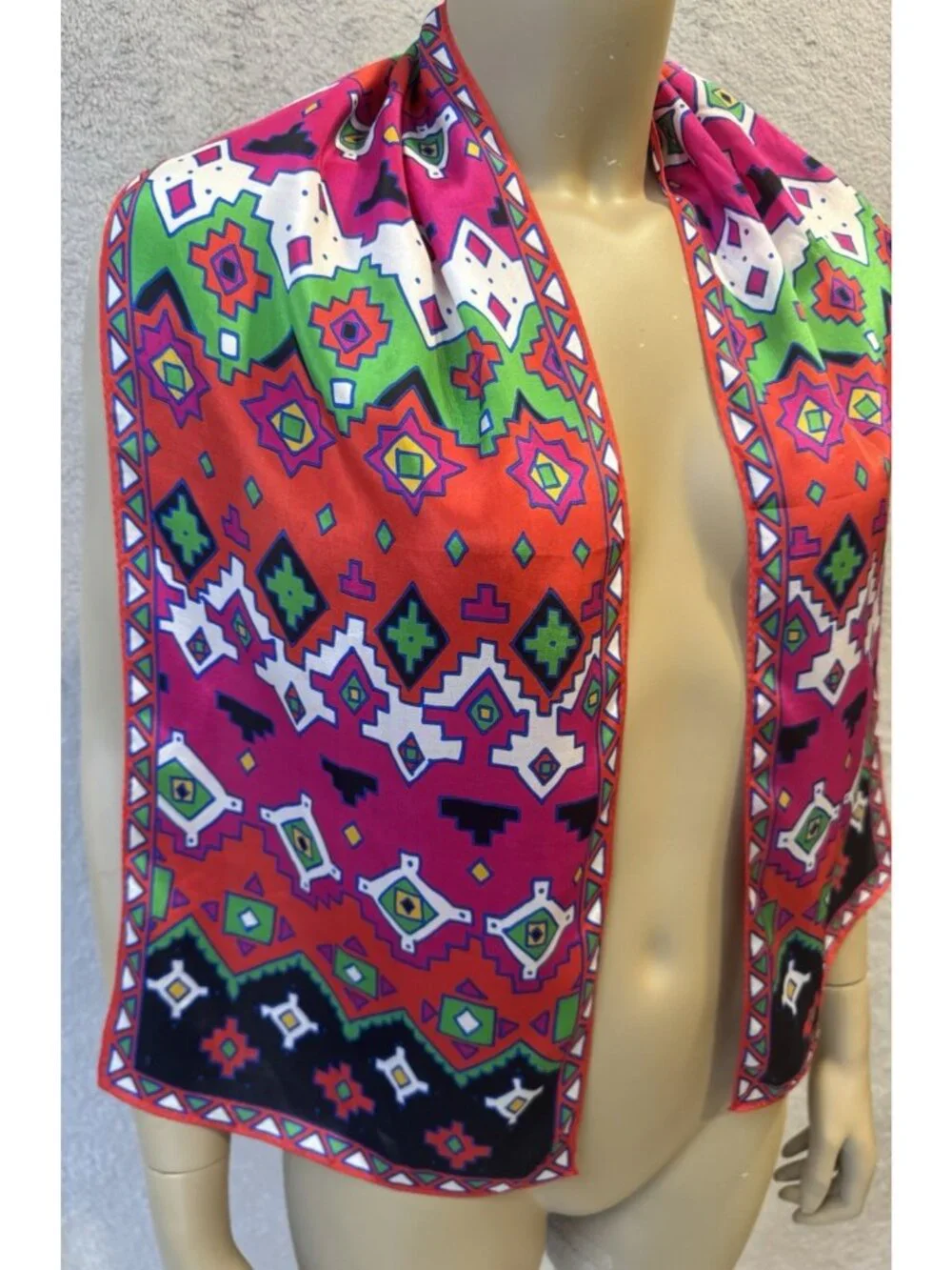 VTG Silk Scarf, Jacqueline Ferrar Vibrant Kilim Inspired Geometrics 10